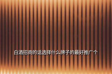 白酒招商的話選擇什么牌子的最好推廣個(gè)