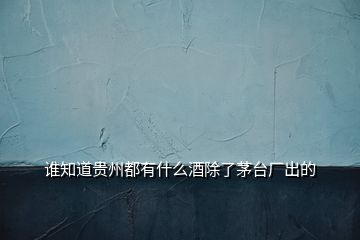 誰知道貴州都有什么酒除了茅臺廠出的